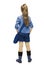 Schoolgirl in uniform back side view. School girl backside, look