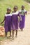 Schoolgirls in Africa barefoot
