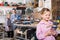 Schoolgirls study tools for wood carving