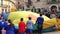 Schoolgroup waving a hot-air balloon at Fragneto Monforte