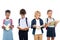 Schoolkids with backpacks reading books isolated