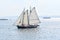 Schooner Apollonia sails in NY Harbor with Staten Island in the background