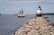 Schooner Passes By Maine Lighthouse