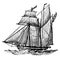 Schooner Ship, vintage illustration