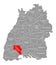 Schwarzwald-Baar-Kreis county red highlighted in map of Baden Wuerttemberg Germany