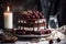 Schwarzwald cake. Chocolate cake with buttercream and cherries. Generative AI