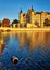 Schwerin Castle is reflected in the lake. Mecklenburg-Vorpommern, Germany