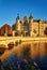 Schwerin Palace with castle bridge in autumn. Germany