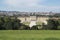 SchÃ¶nbrunn Palace from a low angle on a blue sky, a popular tourist destination in Vienna seen