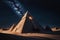 Sci-fi 3D Render of Egyptian Pyramids in the Desert at Night, Ancient Civilization