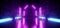 Sci Fi Alien Cyber Dark Stage Podium Hallway Room Corridor Neon Purple Blue Lights On Stands Glossy Concrete Floor Brick Stone