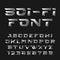 Sci-fi alphabet vector font. Futuristic chrome effect type letters and numbers.