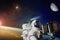 Sci-fi backckground - space selfie on orbit of planet Earth