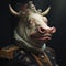 Sci-fi Baroque Portrait Of A Military Cow Holding A Fish