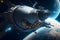 Sci fi cinema, spaceship orbiting earth award winning visuals generated by Ai