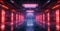 Sci-fi corridor bathed in red neon light, giving a sense of futuristic and cinematic atmosphere.