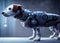 a sci fi cyborg dog in full size, digital art 3d illustration, ai generated image