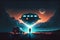 Sci-Fi Digital Illustration of Spaceship Abducting Human in Nighttime Scene with Artistic Painted Style. AI