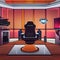 A sci-fi enthusiasts gaming room with futuristic furniture, neon lighting, gaming consoles, and immersive VR setups2