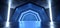 Sci Fi Futuristic Arch Blue Glowing Dark Grunge Reflective Concrete Tunnel Corridor Hallway Alien Spaceship Virtual Reality Empty