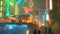Sci fi futuristic city at night with aerial city traffic and peoples 3d illustration