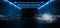 Sci Fi Futuristic Club Stage Construction Tunnel Concrete Metal Corridor  Neon Glowing Blue Lights Smoke Fog Steam Background 3D