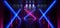 Sci Fi Futuristic Laser Hall Neon Tunnel Path Track Gate Entrance Spotlights Glowing Purple Blue Vibrant Colors X Shaped Gallery