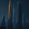 Sci-Fi Futuristic Modern Skyscrapers, Future City View, Alien Elements, Neon Tube Lights On Facade, Generative AI