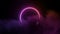 Sci Fi Futuristic Neon Circle Light Cyber Glowing Purple Red Pink On Dark Full Of Clouds Smoke And Fog Room Sky Empty Background