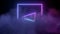 Sci fi futuristic neon rectangle triangle light cyber glowing purple blue on dark full of clouds smoke and fog room sky empty back