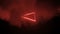 Sci fi futuristic neon triangle light cyber glowing red on dark full of clouds smoke and fog room sky empty backgr