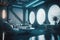 sci-fi futuristic room with sleek furniture, lighting and technology