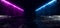 Sci Fi Futuristic Stage Construction Tunnel Concrete Metal Corridor  Neon Glowing Blue Purple Lights Smoke Fog Steam Background 3D