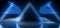 Sci Fi Futuristic Triangle Shaped Alien Modern Smoke Fog Neon Led Lights Blue Glowing Cyberpunk Concrete Dark Hallway Garage