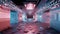 Sci fi interior futuristic room corridor garage alien space ship pipes communication glowing neon light fog 3D rendering