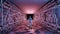 Sci fi interior futuristic room corridor garage alien space ship pipes communication glowing neon light fog man silhouette figure