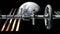 Sci-fi interplanetary spaceship on Moon background