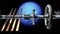 Sci-fi interplanetary spaceship on Neptune background