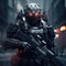 Sci-fi mech soldier on a dark background. Military futuristic robot warrior