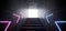 Sci Fi Modern Futuristic Cyber Neon Arrows Glowing Purple Blue Lines Laser Club Stage Tunnel With Stairs Reflective Grunge