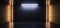 Sci Fi Modern Realistic Laser Glowing Neon Orange Blue Led Tube Lights On Wood Cement Concrete Room Hangar Empty Dark Space