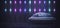 Sci Fi Neon Futuristic Club Seat Chair Lounge Room Glowing Rectangle Lasers On Striped Wall Blue Purple Gradient Vibrant Synth