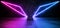Sci Fi Neon Wing Abstract Shaped Glowing Blue Purple  Triangle Wing Lights On Grunge Brick Wall And Reflective Concrete Floor