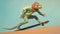 Sci-fi Realism: Skateboarding Lizard In Desertwave Style