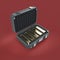 Sci-fi reinforced metal sage case full of gold bars. render