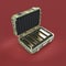 Sci-fi reinforced metal sage case full of gold bars. render