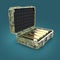 Sci-fi reinforced metal sage case full of gold bars. render isolated