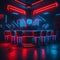 Sci Fi Retro Futuristic Neon Laser Glowing Dance Club Cafe Red Purple Blue Night Event Cyber City Advanced Technology Lifestyle