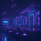 Sci Fi Retro Futuristic Neon Laser Glowing Dance Club Cafe Red Purple Blue Night Event Cyber City Advanced Technology Lifestyle