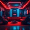 Sci Fi Retro Steampunk Futuristic Neon Laser Glowing Dance Club Cafe Red Purple Blue Night Event Cyber City Advanced Technology
